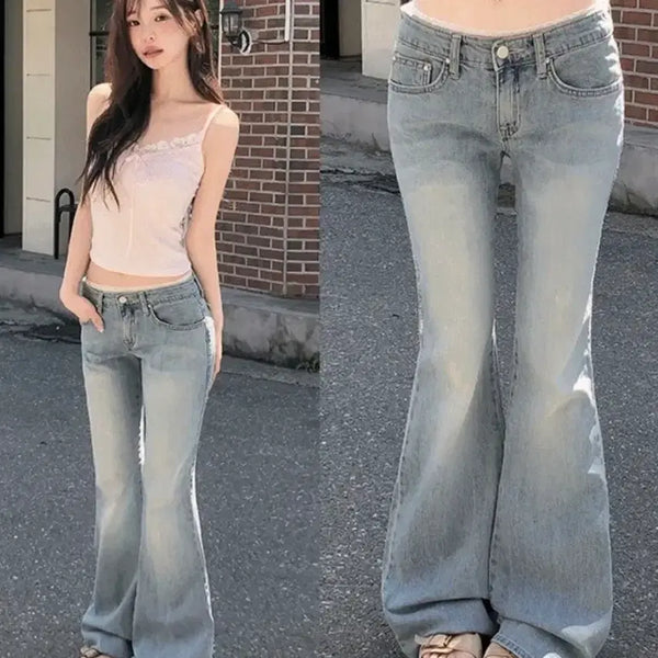 [BUNJANG] OOT Pink Stitch Light Wash Bootcut Jeans / OOT 핑크 스티치 연청 부츠컷