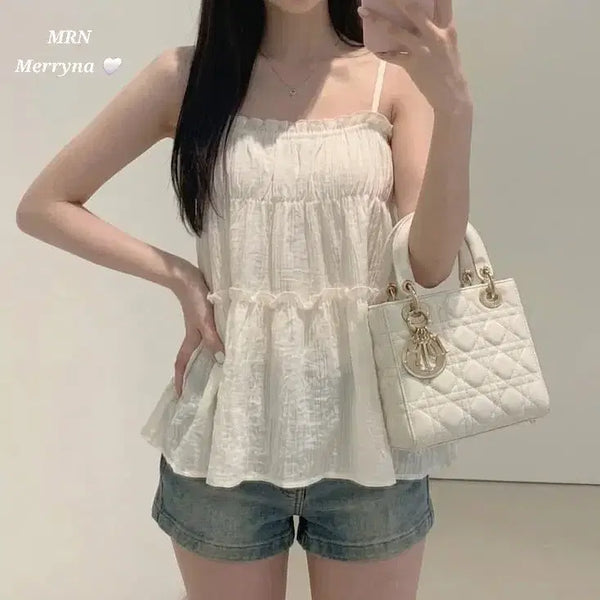 [BUNJANG] Frill Shirring Sleeveless Blouse / [빠른배송] 프릴 셔링 나시 블라우스
