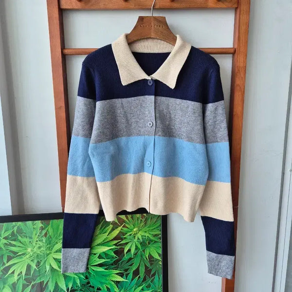 [BUNJANG] Colorblock Collar Cardigan / (새상품) 배색 카라 가디건