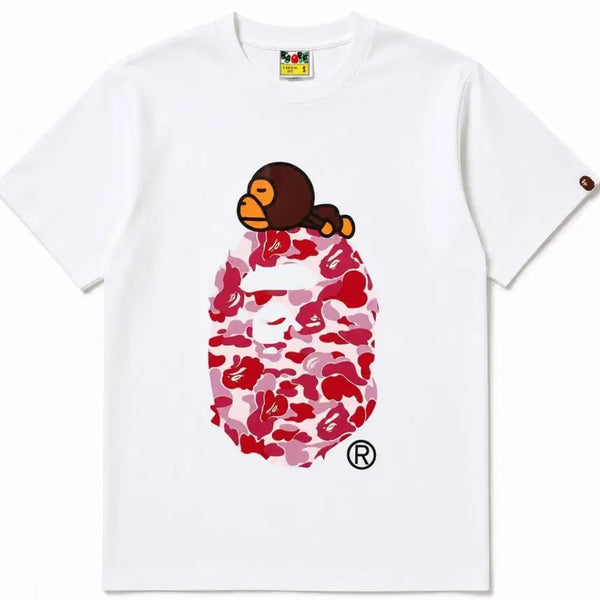 [BUNJANG] BAPE Pink Camo Gorilla T-Shirt White / 베이프 핑크 카모 고릴라 반팔 티셔츠 화이트