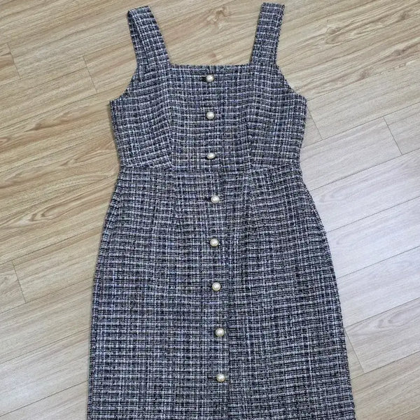[BUNJANG] Tweed Sleeveless Layered Dress / 트위드 슬리브리스 레이어드 원피스