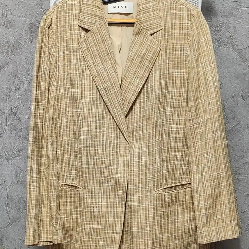 [BUNJANG] Mine Check Linen Jacket Beige / 마인 체크 린넨 자켓 베이지
