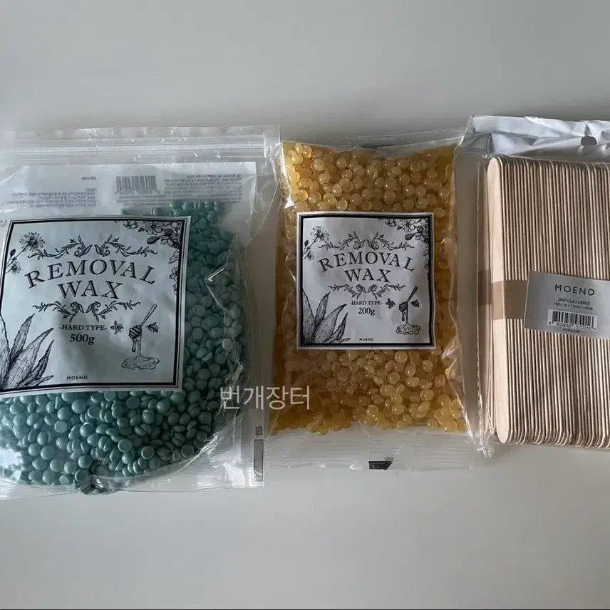 [BUNJANG] Moend Hard Wax Bundle Set with Wood Spatulas (620g) / 일괄| 모엔드 하드왁스 620g + 우드스파츌라 (셀프왁싱)