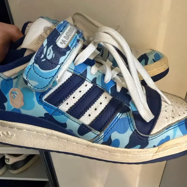 [BUNJANG] Adidas x Bape Forum Low Blue Camo Sneakers / 아디다스 포럼 베이프 콜라보 스니커즈 블루 카모