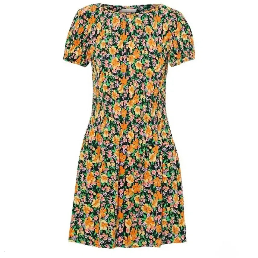 [BUNJANG] Maje Floral Pattern Pleated Short Sleeve Mini Dress / [2] maje 마쥬 플로럴 패턴 플리츠 플리티드 반팔 미니 드레스 원피스