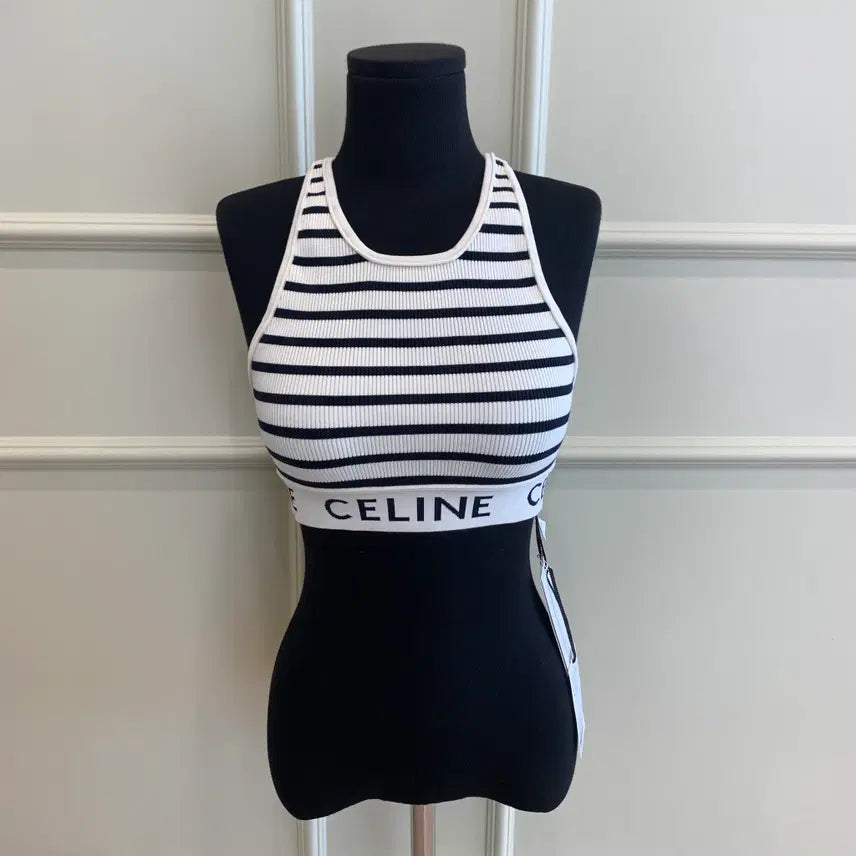 [BUNJANG] Celine Athletic Stripe Cropped Bra Top Tank Top Size S / 267001670 셀린느 스트라이프 에슬레틱 크롭 브라탑 탱크탑  S사이즈