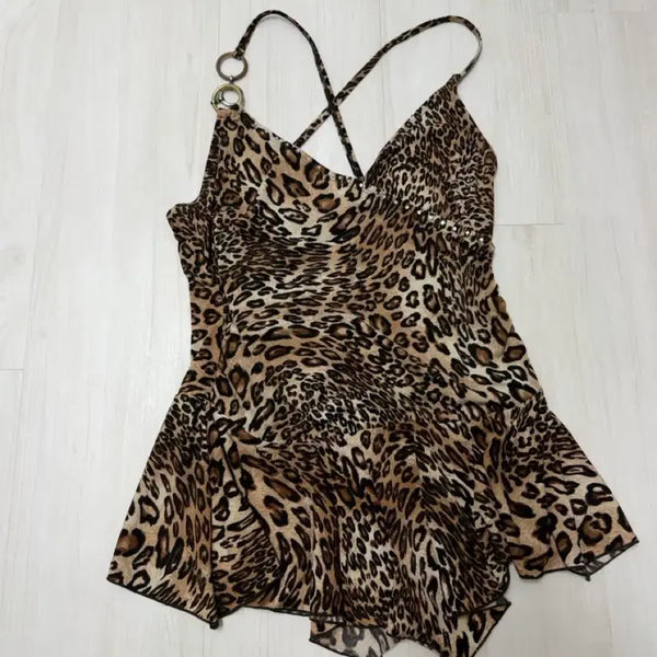 [BUNJANG] Vintage Giallo Leopard Print One-Piece Top / 빈티지 갸루 레오파드 원피스 탑