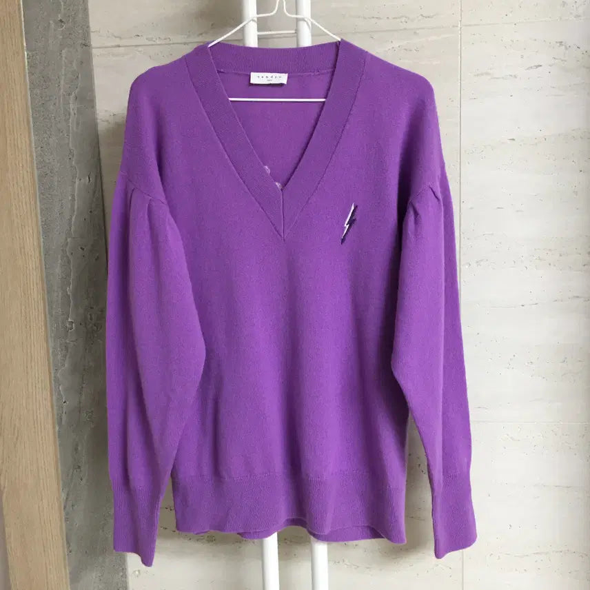 [BUNJANG] Sandro Wool Cashmere V-Neck Knit Purple Sweater Size 55 / Sandro 산드로 울 캐시미어 니트 55
