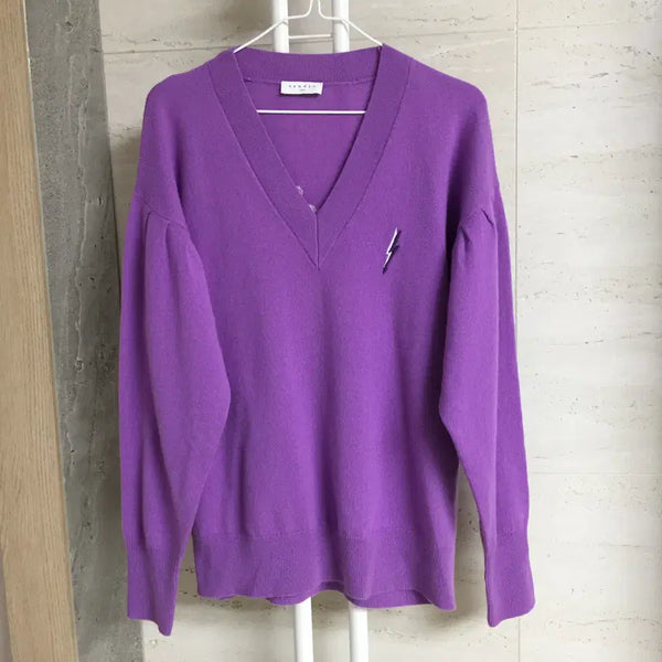 [BUNJANG] Sandro Wool Cashmere V-Neck Knit Purple Sweater Size 55 / Sandro 산드로 울 캐시미어 니트 55