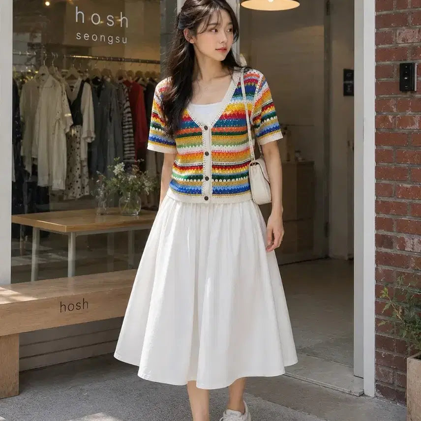 [BUNJANG] Hand-knitted Crochet Short-Sleeve Cardigan / 손뜨개 크로셰 반팔 가디건 F