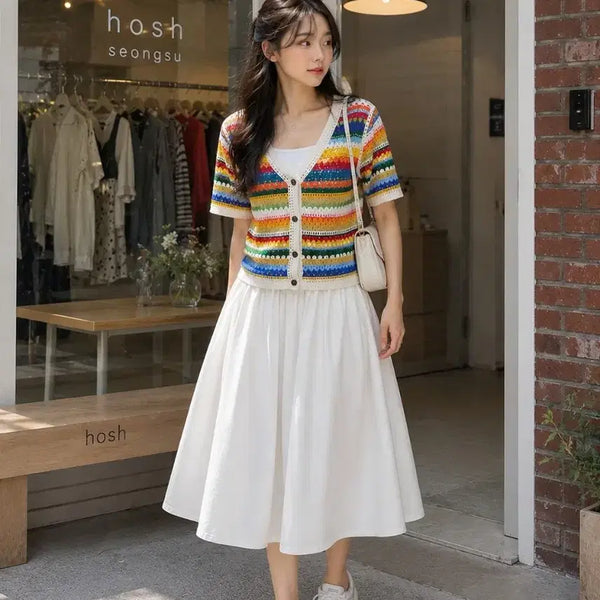 [BUNJANG] Hand-knitted Crochet Short-Sleeve Cardigan / 손뜨개 크로셰 반팔 가디건 F