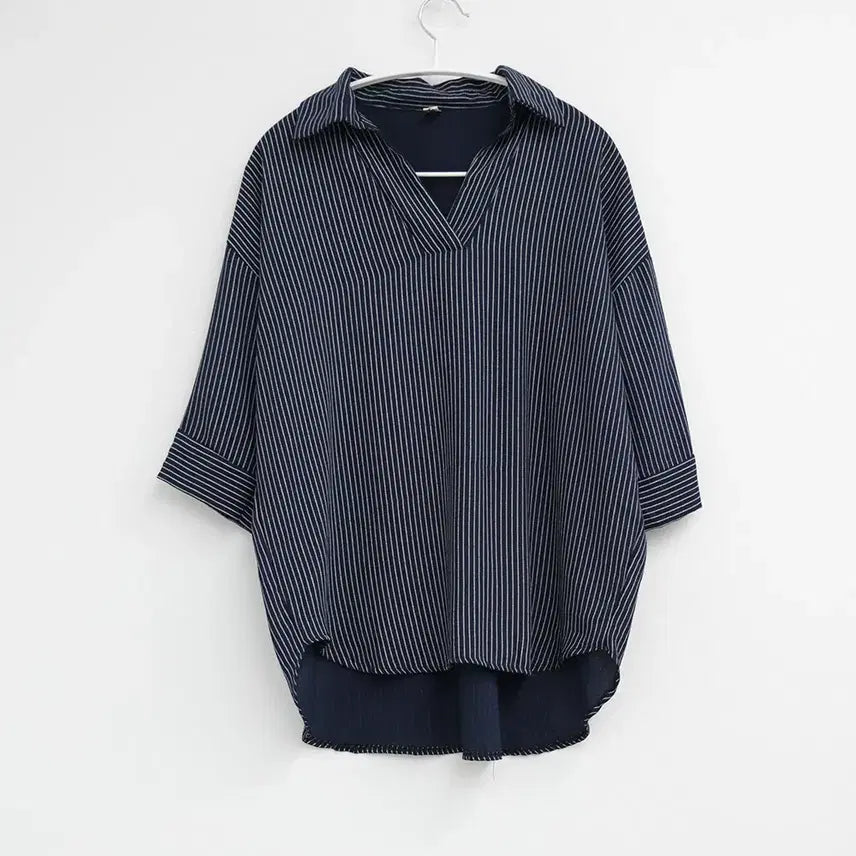 [BUNJANG] Navy Striped 7/10 Sleeve Blouse / 네이비 줄무늬 스트라이프 7부 블라우스