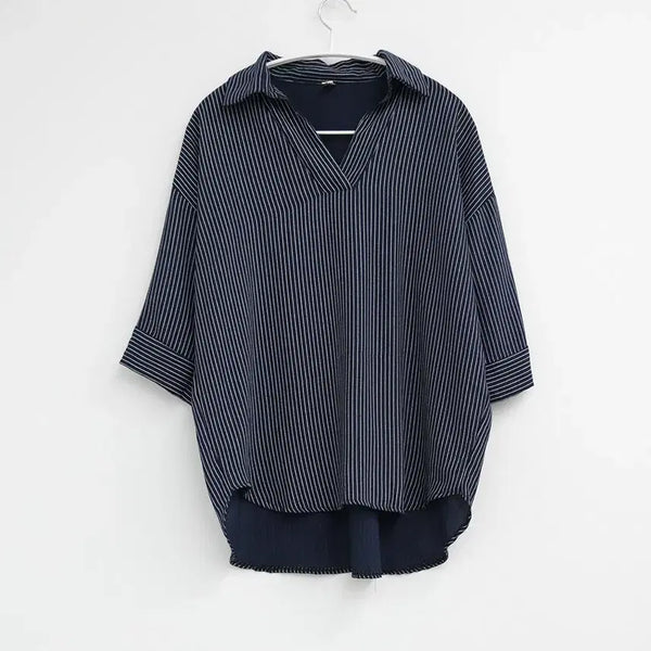 [BUNJANG] Navy Striped 7/10 Sleeve Blouse / 네이비 줄무늬 스트라이프 7부 블라우스