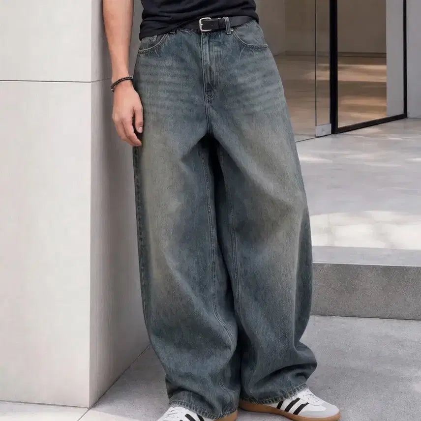 [BUNJANG] Filminate Washed Wide Denim Pants / 필루미네이트 와이드 데님 팬츠 워싱 청바지