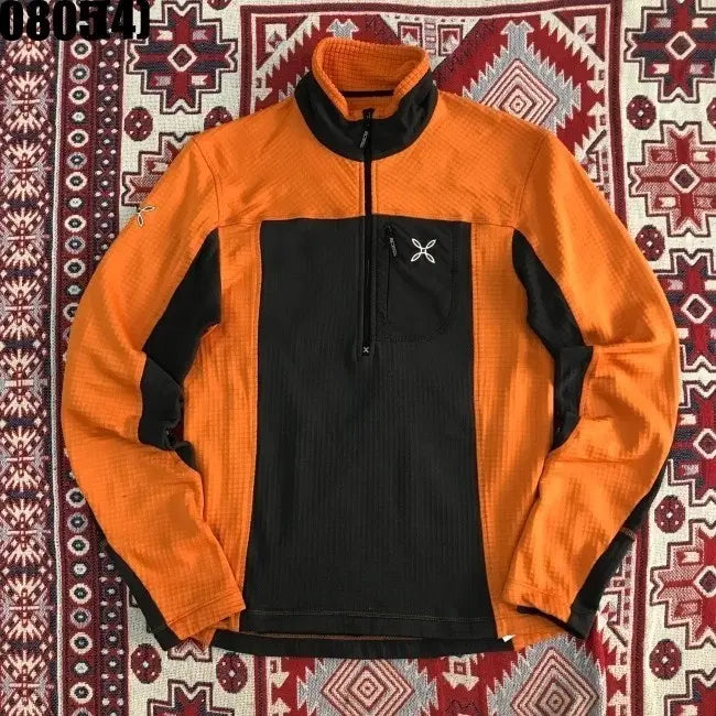 [BUNJANG] Moncler Half-Zip Long-Sleeve T-Shirt Orange Black / 몬츄라 하프집업 긴팔 티셔츠 오렌지 블랙 0805