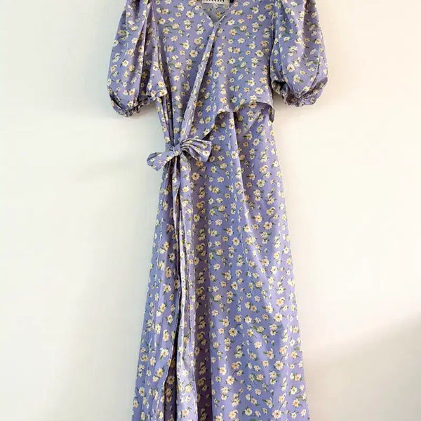 [BUNJANG] NAIN Sora Flower Wrap Style Puff Long Dress / 나인 소라 플라워 랩스타일 퍼프 롱원피스