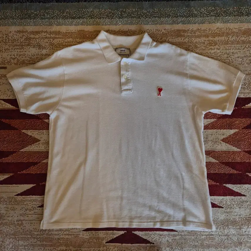 [BUNJANG] AMI Paris White Short Sleeve Polo Shirt M (95) / AMI 아미 하트 로고 반팔 카라티 M(95)