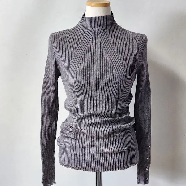 [BUNJANG] Elle Golf Women's Ribbed High Neck Slim Fit Knit - Grey / 엘르 골프 여성 골지 하이넥 슬림핏 니트 그레이 90