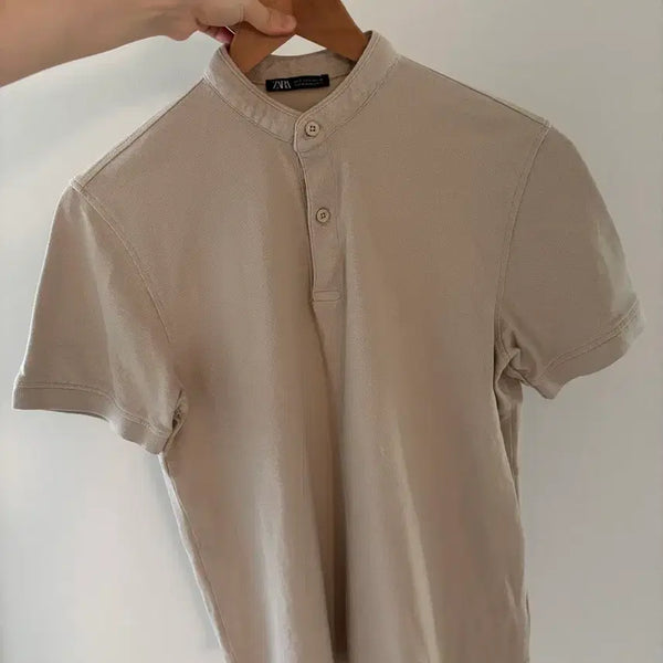 [BUNJANG] Zara Men's Henley Neck T-Shirt Beige / Zara 헨리넥 남성 티셔츠
