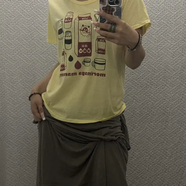 [BUNJANG] Vintage Japan Banana Yellow Milk T-Shirt / 빈티지 재팬 바나나 옐로우 밀크 키치 반팔티 K0561
