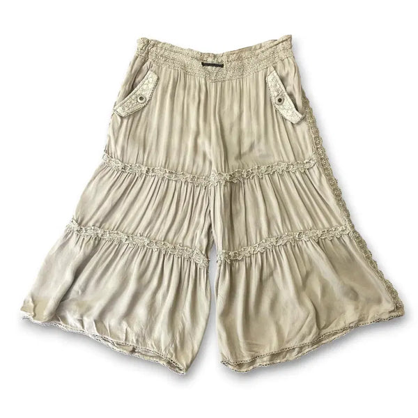 [BUNJANG] Axizfarm Bohemian Beige Rayon Frill Pants (M) / JPN 액시즈팜 보헤미안 베이지 프릴 레이온 팬츠 M