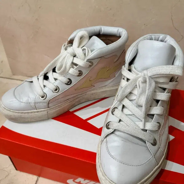 [BUNJANG] Laurence Dacade White Canvas Flame Detail High-Top Sneakers / 로랑스 다카드 프랑스 명품 브랜드 레어마켓 구매 화이트 캔버스 하이탑 스니커즈 230