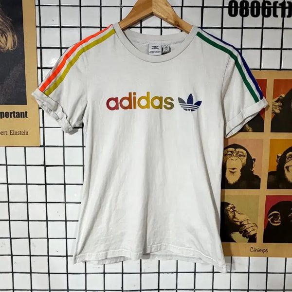 [BUNJANG] Adidas Rainbow Logo Short Sleeve T-Shirt Size S / 아디다스 반팔티 레인보우 S 0806