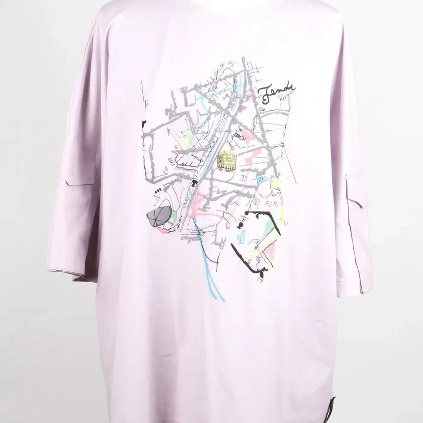 [BUNJANG] Fendi Map Graphic Short Sleeve T-Shirt Lavender XL / [정품/한정판] 펜디 맵 그래픽 반팔 티셔츠 라벤더 XL / 105