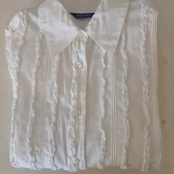 [BUNJANG] Pink House Frill Blouse White / 핑크하우스 프릴 블라우스 화이트