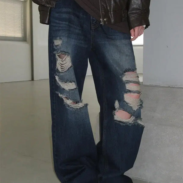 [BUNJANG] ROCK CAKE Faye Damage Jeans - Blue Denim Pants XS / 락케이크 Faye Damage Jeans - Blue 데님 팬츠 청바지 XS