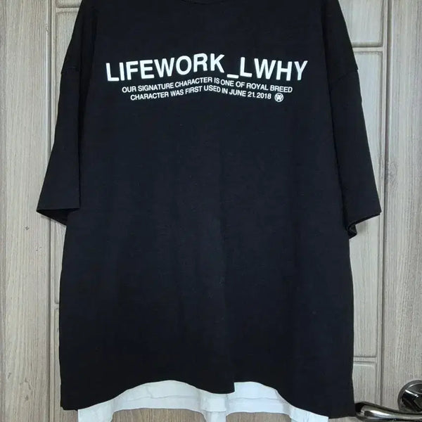 [BUNJANG] Life Work Oversized Fit Short Sleeve T-Shirt (Women's) - Black / 라이프워크 오버핏  반팔티 (여성) FREE