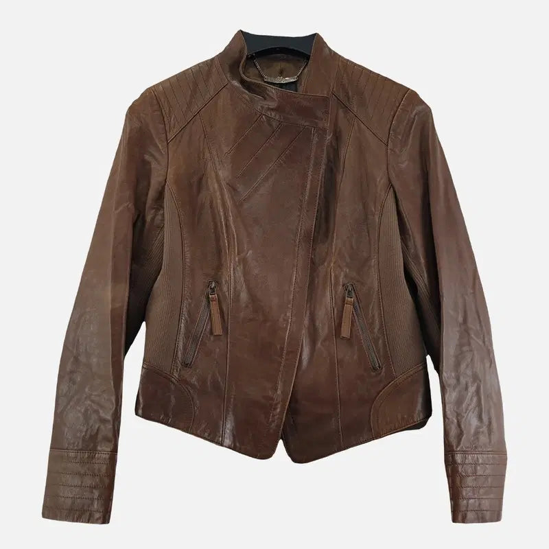 [BUNJANG] Olivia Lauren Women's Brown Leather Jacket / 올리비아로렌 브라운 여자 가죽 자켓 90 N9675