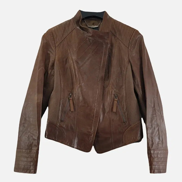 [BUNJANG] Olivia Lauren Women's Brown Leather Jacket / 올리비아로렌 브라운 여자 가죽 자켓 90 N9675