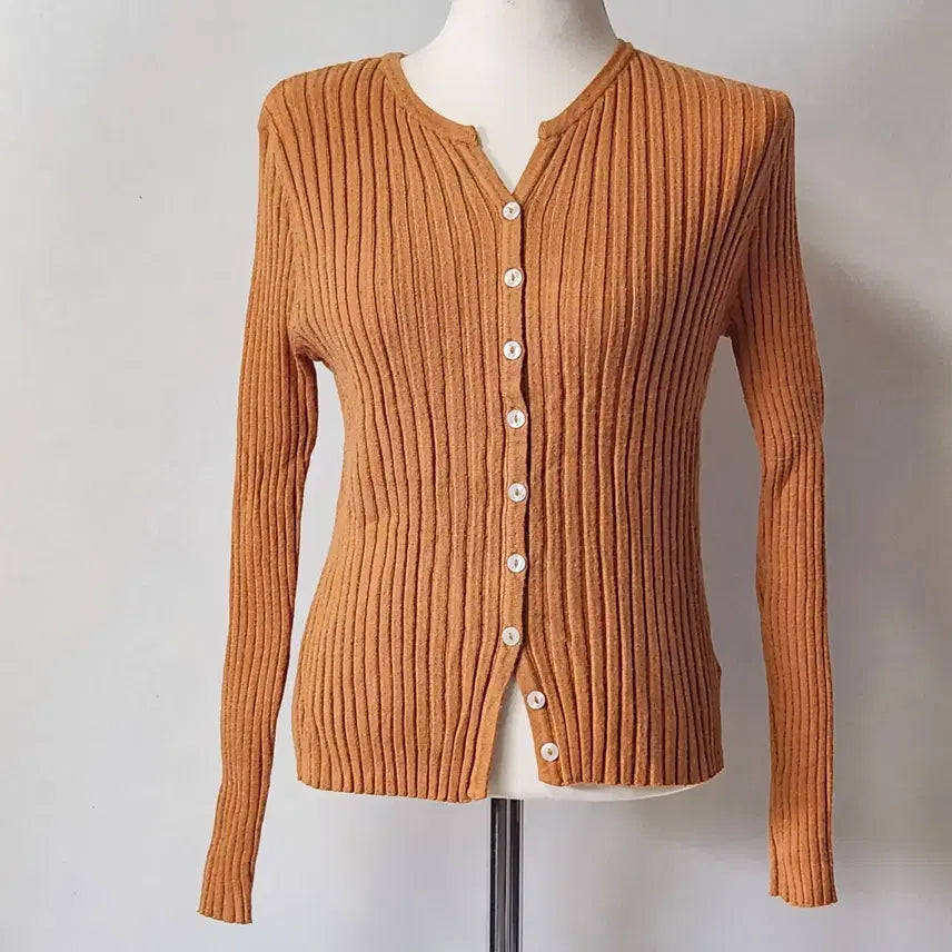 [BUNJANG] Love & Show Ribbed V-Neck Cardigan Orange Free Size / 러브앤쇼 골지 브이넥 가디건 오렌지 Free