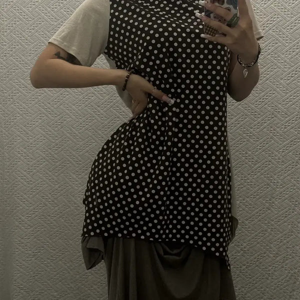 [BUNJANG] Vintage Oriental Kitsch Dot Panel Long T-Shirt / 빈티지 오리엔탈 키치 도트 땡땡이 판넬 롱 반팔티 K0567