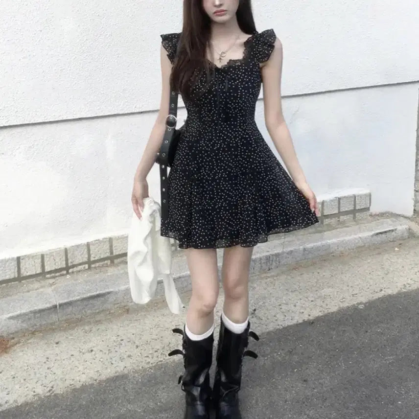 [BUNJANG] Polka Dot Summer Dress (Black, New) / 도트 여름 원피스 (새상품)