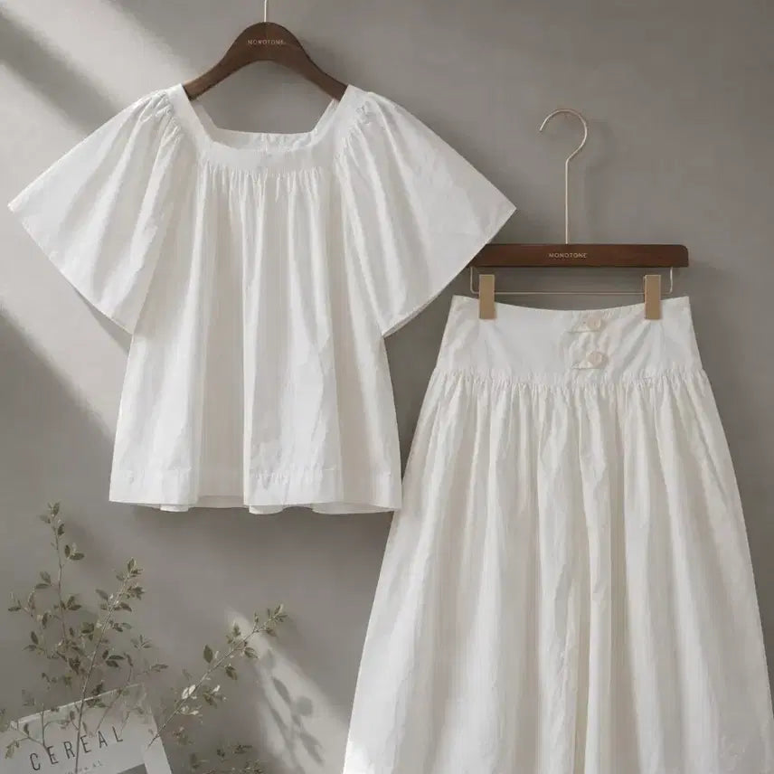 [BUNJANG] White Cotton Blend Skirt / 화이트 면바스락 스커트 / 허리사이즈 25