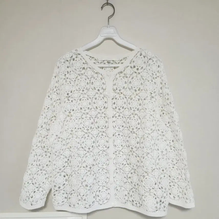 [BUNJANG] White Crochet Cardigan 2XL / 화이트 크로쉐가디건 2XL