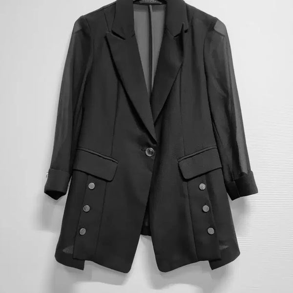 [BUNJANG] Anivee.f Black Blazer Jacket with Chiffon Sleeves / Anivee f. 블레이저 자켓 블랙
