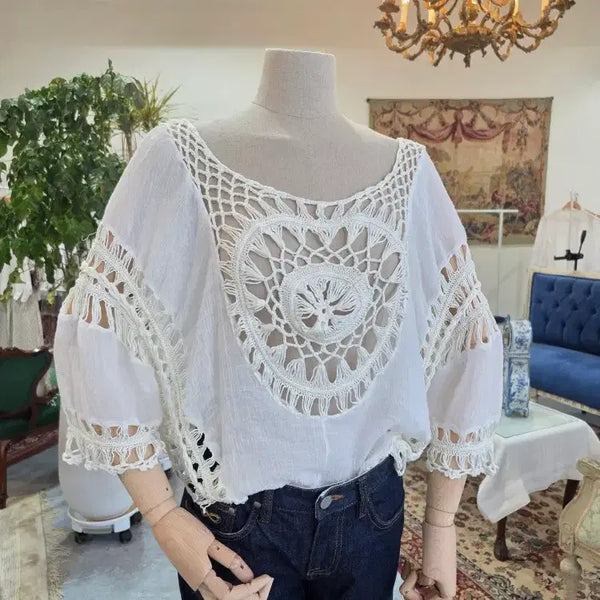 [BUNJANG] French 3D Crochet Doily Lace Bohemian Blouse / [M~L] 프렌치 입체 크로쉐 도일리 레이스 보헤미안 블라우스