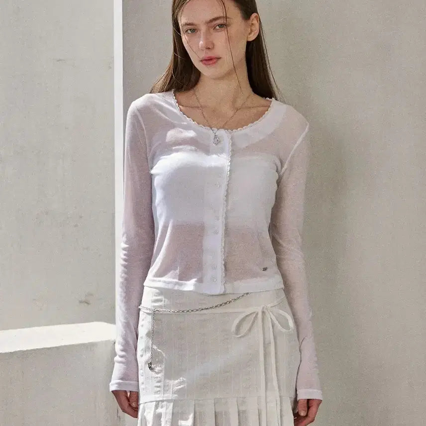 [BUNJANG] Veliare Lace Tencel Cardigan (White/Ivory) / 단종 상품 벨리아르 레이스 텐셀 가디건 화이트 아이보리 클리시어 드라이로즈 낫유어로즈