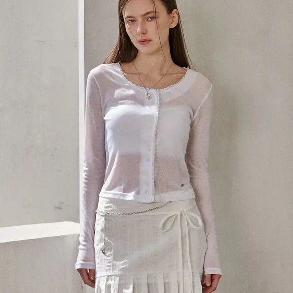 [BUNJANG] Veliare Lace Tencel Cardigan (White/Ivory) / 단종 상품 벨리아르 레이스 텐셀 가디건 화이트 아이보리 클리시어 드라이로즈 낫유어로즈