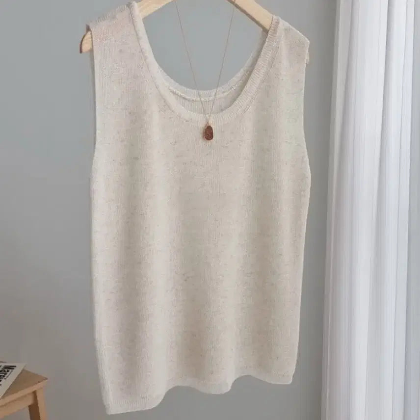 [BUNJANG] Linen Blend U-Neck Knit Tank Top / 린넨 마 유넥 니트나시