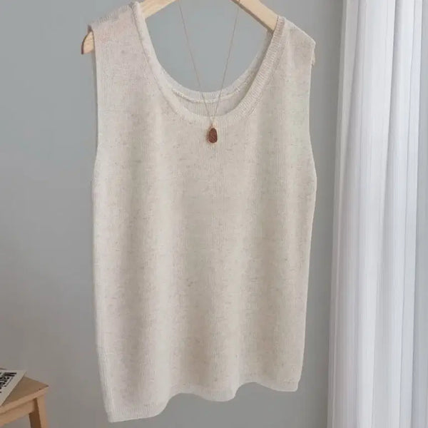 [BUNJANG] Linen Blend U-Neck Knit Tank Top / 린넨 마 유넥 니트나시