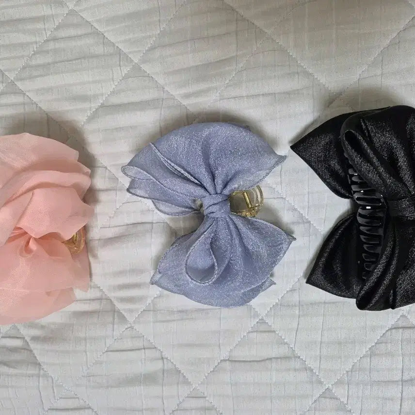 [BUNJANG] Ribbon Claw Clip Set (3 Pieces) / 왕 리본 집게핀 3개 일괄 새상품!