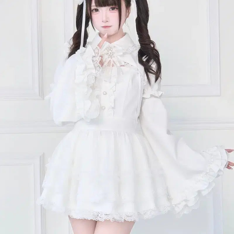 [BUNJANG] NoGenki Lace One-Piece Dress Set with Brooch / NoGenki 노겐키 브로치 포함 레이스 원피스 세트 셋업 양산형