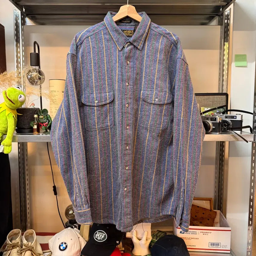 [BUNJANG] Eddie Bauer Multi Stripe Flannel Shirt Jacket / 에디 바우어 멀티 스트라이프 플란넬 셔츠 자켓