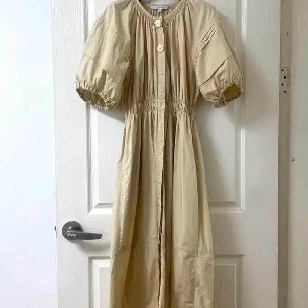 [BUNJANG] On&On Women's 5-Sleeve Puffed Sleeve Pintuck Shirring Long Summer Dress / on&on 왕 퍼프 5부소매 나그랑 핀턱 셔링 여름 반팔 롱 원피스 마쥬 orr 시에 55 66