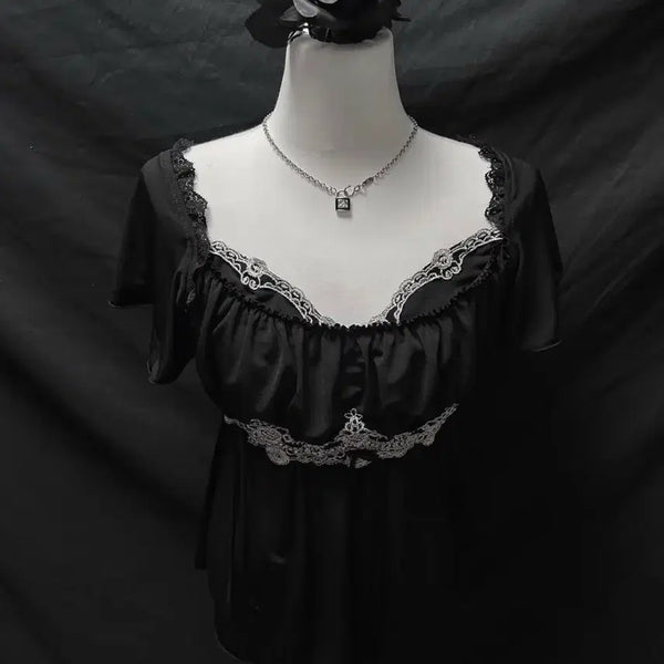 [BUNJANG] OzOn Black Lace Oriental Top / 오즈온 블랙레이스 오리엔탈탑