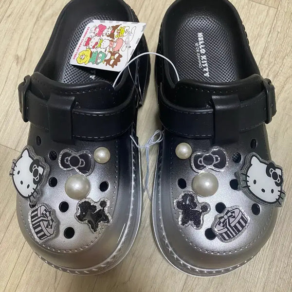 [BUNJANG] Hello Kitty Platform Crocs (Black/Silver, Size 230) / 새상품 헬로키티 통굽 크록스 블랙 실버 230